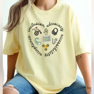 Inclusion‎ and Advocacy Graphic Heart T-shirt in yellow size large NWOT